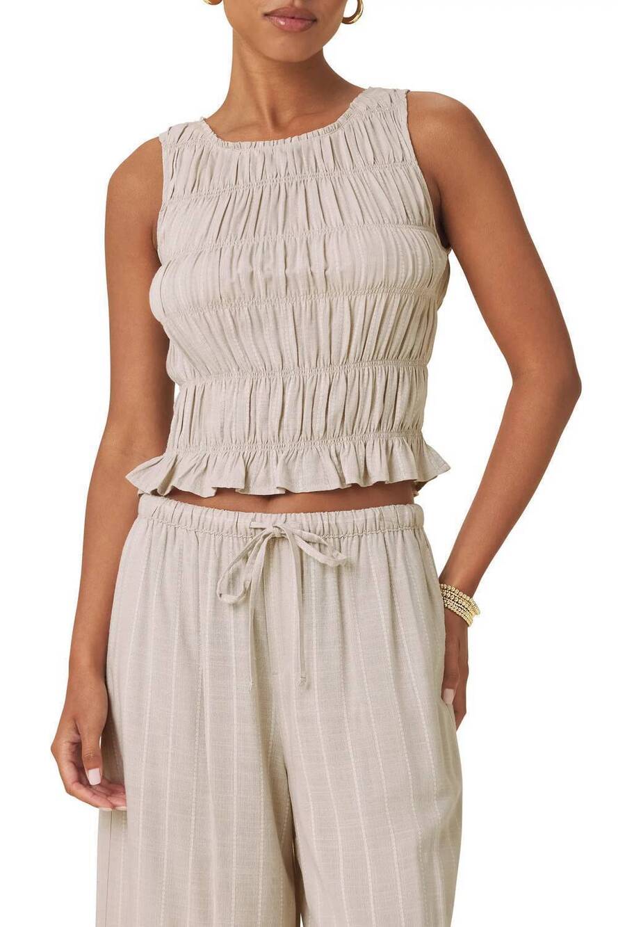 NEW SPLENDID bianca smocked tank top in light fawn/white